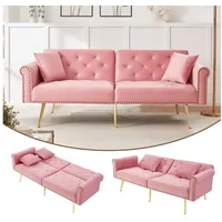 Merax Schlafsofa mit Bettfunktion, 1 Teile, 2-Sitzer-Sofa mit verstellbarer Rückenlehne & goldenen Metallfüßen rosa