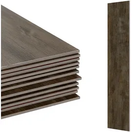 Relaxdays PVC Bodenbelag selbstklebend, 7,5m2/54 Stück, Holzoptik, Bad, Küche, Klebefliese 91x15 rutschfest, dunkelbraun