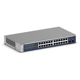 Netgear 24-Port Gigabit Ethernet Smart Switch (GS724T) Managed, optional mit Insight Cloud Management für 1 Jahr, mit 2 1G SFP, Desktop & Rack-Mount