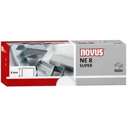 NOVUS Heftklammern NE8 SUPER, Stahldraht, Kapazität: 40 Blatt, Schenkellänge 8 mm, 5000er, für Elektrogeräte