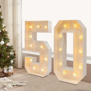 Levkitch LED Zahlen 3D Lampe Beleuchtete Ziffern, Led Leuchtbuchstabe mit Warmes & Kaltes Weiß,Dekorations Zahlen Nachtlicht Lampe für Hochzeit, Geburtstag, Party, Weihnachtslampe (Nummer-50)