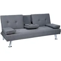 Mendler 3er-Sofa HWC-F60, Couch Schlafsofa Gästebett, Tassenhalter verstellbar 97x166cm ~ Textil, dunkelgrau