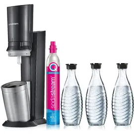 Sodastream Crystal 3.0 schwarz + 1 Glaskaraffe + Zylinder