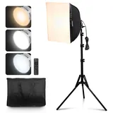 Vevor Softbox-Set, 400 x 400 mm, Profi Fotostudio Set mit 45 W LED-Birnen, 3000–6500 K einstellbare Farbtemperatur, Stativständer, Studioleuchten für Fotografie, Videoaufnahmen, Live-Streaming