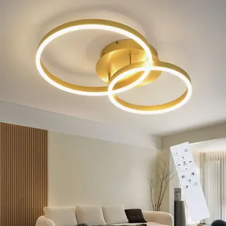 ZMH Deckenlampe LED Deckenleuchte Wohnzimmer - Wohnzimmerlampe Modern Design Dimmbar mit Fernbedienung Gold 2 Ring aus Acryl 46W Deckenbeleuchtung für Schlafzimmer Küche