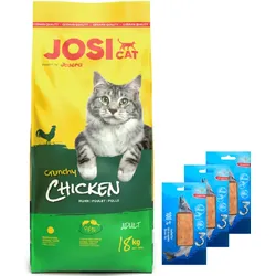 JOSERA JosiCat Knuspriges Huhn 18kg + Love4Pet Lachsfilet 3x30g Lachsfilet