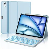 IVEOPPE Tastatur iPad Air 6. Generation, iPad Air 11" Hülle mit Tastatur 2024, 7-Farbige Beleuchtung Magnetisch Abnehmbare Bluetooth QWERTZ Tastatur für iPad Air 6 11 Zoll 2024, Babyblau