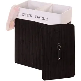 MCW Wäschekorb MCW-C21, Laundry Wäschebox Wäschesammler Wäschebehälter, Bambus 2 Fächer 63x55x34cm 100l schwarz