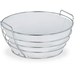 Relaxdays Brotkorb Metall, mit entnehmbarem Stoffeinsatz, rund, Frühstückskorb für Brot & Brötchen, Ø 23 cm, weiß