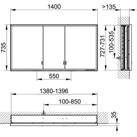 Keuco Royal Lumos Wandeinbau 140 cm silber eloxiert