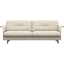 3-Sitzer FLEXLUX "Glow Designsofa, bequem und komfortabel durch hochwertigen Sitzaufbau", weiß (warm weiß), B:224cm H:81cm T:91cm, 100% Echteder, Sofas, Skandinavisches Design, hochwertige Verarbeitung, Armlehne walnuss