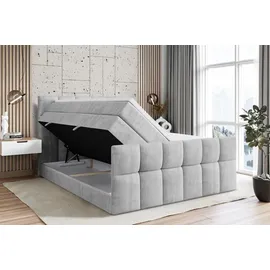 altdecor Boxspringbett mit Matratze und Lattenrost - RICAR -Z KING - 160x200 cm - Grau Monolith - Topper, Fußteil, Polsterbett mit Bettkasten, Bet... - Hellgrau