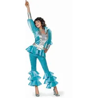 TH-MP 70er Jahre Damen Kostüm 3-teilig Bekleidung Disco Queen Verkleidung Mottoparty (Aqua, 42)