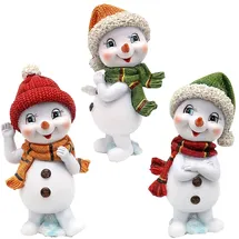 Dekohelden24 Schneekinder mit Mütze und Schal in rot-grün-orange als 3er Set, L/B/H 8 x 6,8 x 14,5 cm