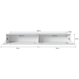 veneti P & B Lowboard 180x30 cm Weiß Hochglanz Holzwerkstoff