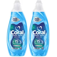 Coral Magic Wash Quick & Care Waschmittel Sports & Synthetics Flüssigwaschmittel für 15 Minuten Kurzwäsche mit PRO-S Technologie 54 WL (Packung mit 2)