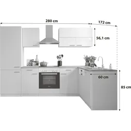 Respekta Winkelküche Hamm L-Form 280 x 172 cm E-Geräte Einbaukühl-/Gefrierkombination weiß