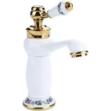 Gotrays - Antiker Keramik-Messing-Wasserhahn, Badezimmer-Waschbecken-Wasserhahn, blaues und weißes Porzellan, langer Hals, Vintage-Wasserhahn,