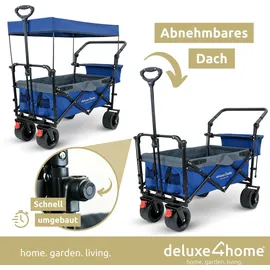 deluxe4home Bollerwagen faltbar mit Dach blau/grau