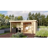 Karibu Gartenhaus Askola 3 mit 240 cm Schleppdach, Seiten- und Rückwand in Lamellenoptik – beige