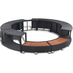 vidaXL Rattan Spa Umrandung Rund Schwarz