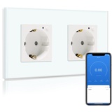 BSEED WLAN Smart Steckdose 16A mit Strommessung,2 Fach Intelligente Steckdose mit Verbrauchsmessung und Energiekosten-Messer,arbeitet mit Amazon Alexa,Google Home,Timerfunktion Weiß