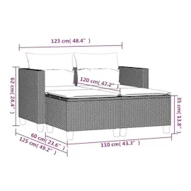 vidaXL Gartensofa 2-Sitzer mit Hockern Beige Poly Rattan