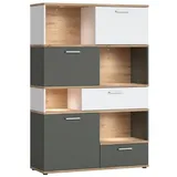 Lomadox Regal TOMAR-129, mit Beleuchtung, Eiche mit weiß und grau, B/H/T ca. 115/168/40 cm braun|grau|weiß