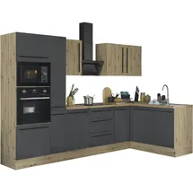 kochstation Winkelküche Florida L-Form 300 cm Schwarz