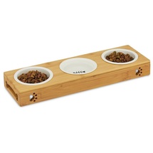 Relaxdays Futterstation Hunde/Katzen braun 44,5 x 14,0 x 5,5 cm