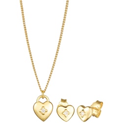 Elli DIAMONDS Herz Liebe Solitär Diamant (0.015 ct.) 375 Gelbgold Schmuck-Set   Damen 