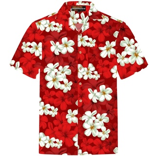 Hawaiihemdshop.de Hawaiihemd Hawaii Hemd Herren Baumwolle Kurzarm Hawaiihemd mit Blüten rot 8XL