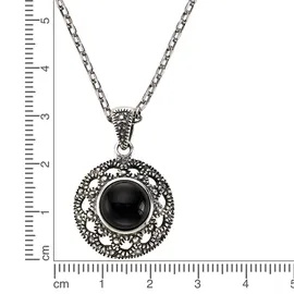 ZEEme Kette mit Anhänger Silber 925 oxydiert 45cm lang mit schwarzem Achat 10mm schwarz