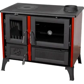 hosseven Kaminofen mit Backfach und Herdplatte 4013 Rot Holzofen 8 kW Holz Ofen Mehrfachbelegung Kamin Heizofen Küchenherd