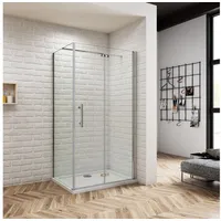 AICA Komplettdusche Eckdusche ESG glas Falttür mit Seitenwand Scharniertür Duschkabine, BxT: 120x90 cm, mit Antikalk-Versiegelung weiß 120 cm x 185 cm x 90 cm