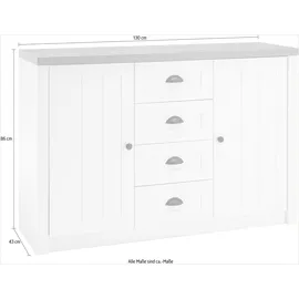 Home Affaire Sideboard »Beauvais«, Breite ca. 130 cm, weiße Pinie/Applikation eichefarben dekor) , 24676829-0 B/H/T: 130 cm x 86 cm, x 43 cm