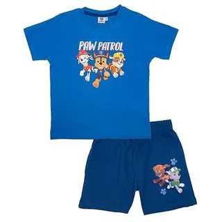 COFI Paw Patrol Schlafanzug für Jungen 110/116 - Kinder Pyjama Set Kurzarm Oberteil mit Hose Blau