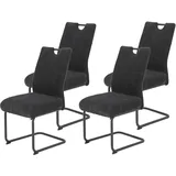 Hela Tische, 4er Set Esszimmerstuhl Merkur, Bezug Breitcord Anthrazit, Komfortsitz Federkorb, XL Sitzbreite, 140kg belastbar, Schwinger Metallgestell