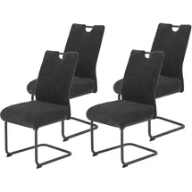 Hela Tische, 4er Set Esszimmerstuhl Merkur, Bezug Breitcord Anthrazit, Komfortsitz Federkorb, XL Sitzbreite, 140kg belastbar, Schwinger Metallgestell