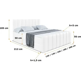 altdecor Boxspringbett mit Matratze Boxbett, Topper, Polsterbett mit Bettkasten OTTA-Z - 180x200 - Weiß Kunstleder