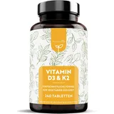 Vitamin D3 & K2 Tabletten - 240 Tabletten - 100mcg K2 - Premium: 99,7+% All Trans MK7 (K2VITAL® von Kappa) + 5.000 IE Vitamin D - Hochdosiert - Vegetarier - Hergestellt von Nutravita