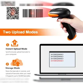 Tera Barcode-Scanner 1D 2D QR 3 in 1 Wireless 2.4 GHz/Bluetooth/USB Wired mit Ständer/Halterung, HW0001