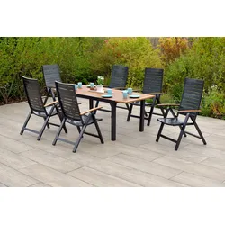 Garten-Essgruppe MERXX "Astros", grau (graphit, natur), Aluminium, Massivholz, Sitzmöbel-Sets