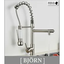 Björn | Gastronomie Chrom Silber Küchenarmatur| Zwei Brausen | Edelstahl Professional Wasserhahn Küche| Doppelspülbecken Restaurant