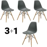 Vitra Stuhl Eames Plastic Side Chair RE 83x46.5x55 cm Gestell Esche eichefarbig, Sitz granitgrau, 4 Stück, Designer Charles & Ray Eames