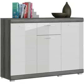 xonox.home Kommode Scout 120 x 85 x 37 cm Weiß/Hochglanz/Grau