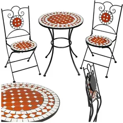 tectake® Mosaik-Gartengarnitur, für 2 Personen, hohe Belastbarkeit, filigranes Design