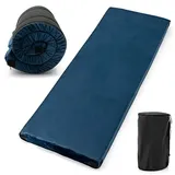 GYMAX COSTWAY Isomatte Camping, Campingmatratze aus Memory-Schaum, leichte Schlafmatte mit Flanellbezug, inkl. Tragetasche, Marineblau