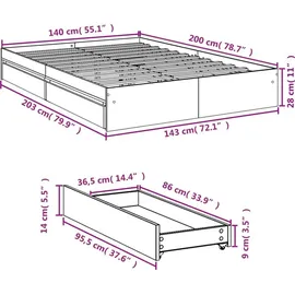 vidaXL Bettgestell 140 x 200 cm Weiß