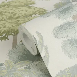 A.S. Création Vliestapete 791613 - Tapete Wald in grün Creme - 10,05 m x 0,53 m - Vliestapete mit dekorativen Bäumen und Tiefe